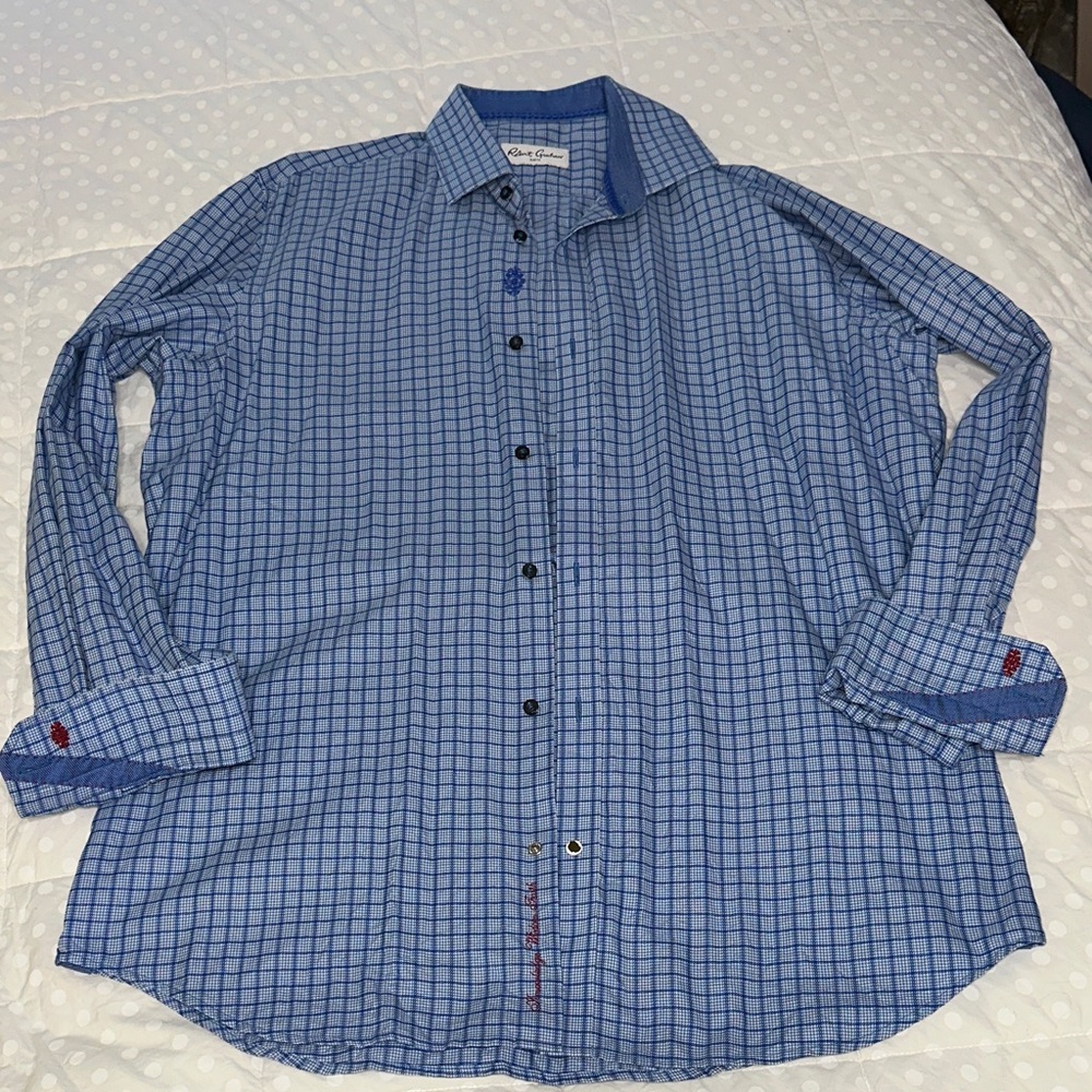 Robert Graham Blue Grid Pattern Shirt